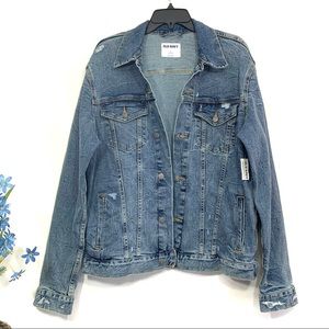 Old Navy Women's Medium Wash Long Sleeve Distressed Denim Jean Jacket - NWT